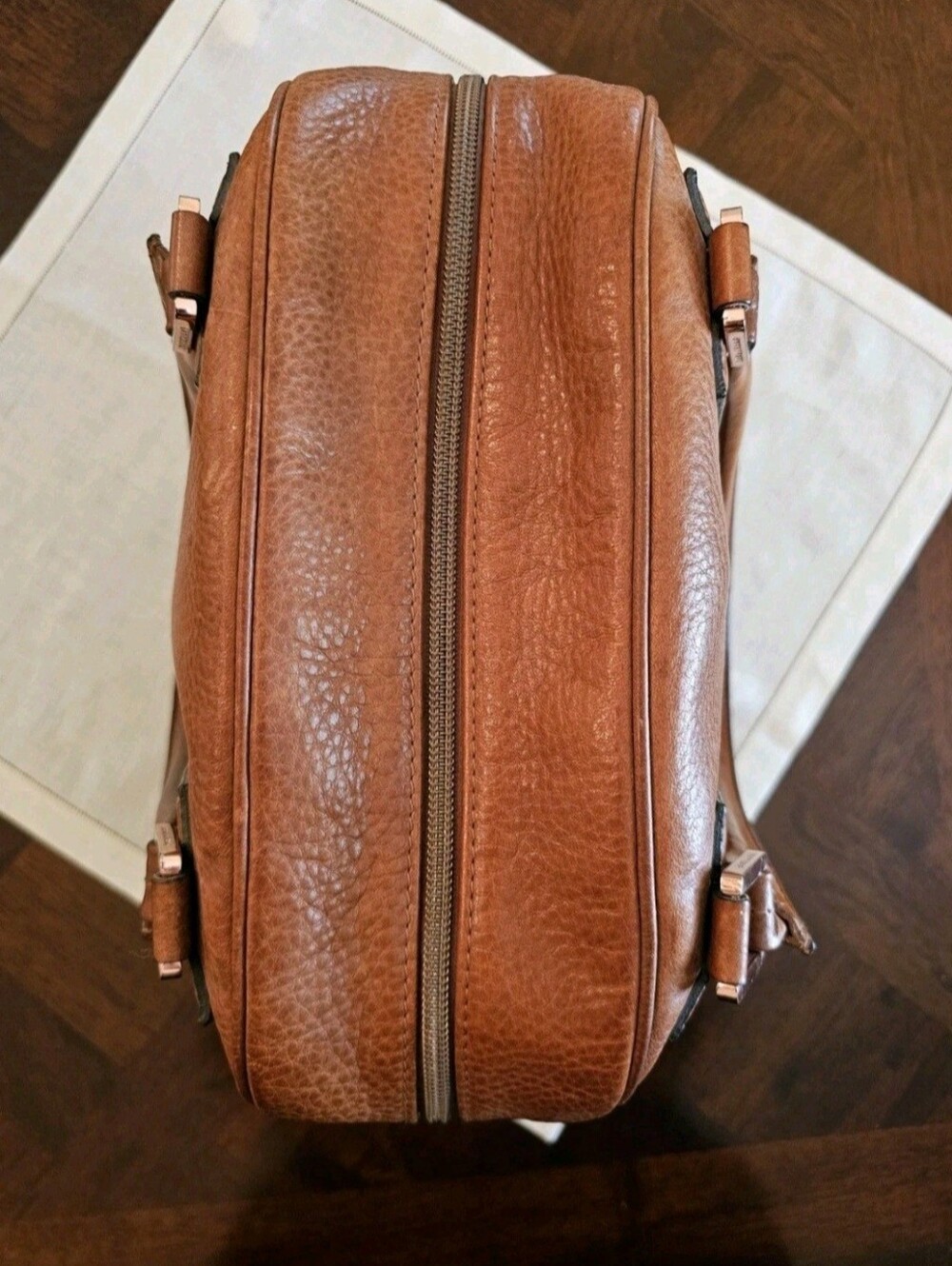 Longchamp Cosmos Large Brown Pebble Leather Tote Satchel Zip Closure Gold France - Picture 6 of 16